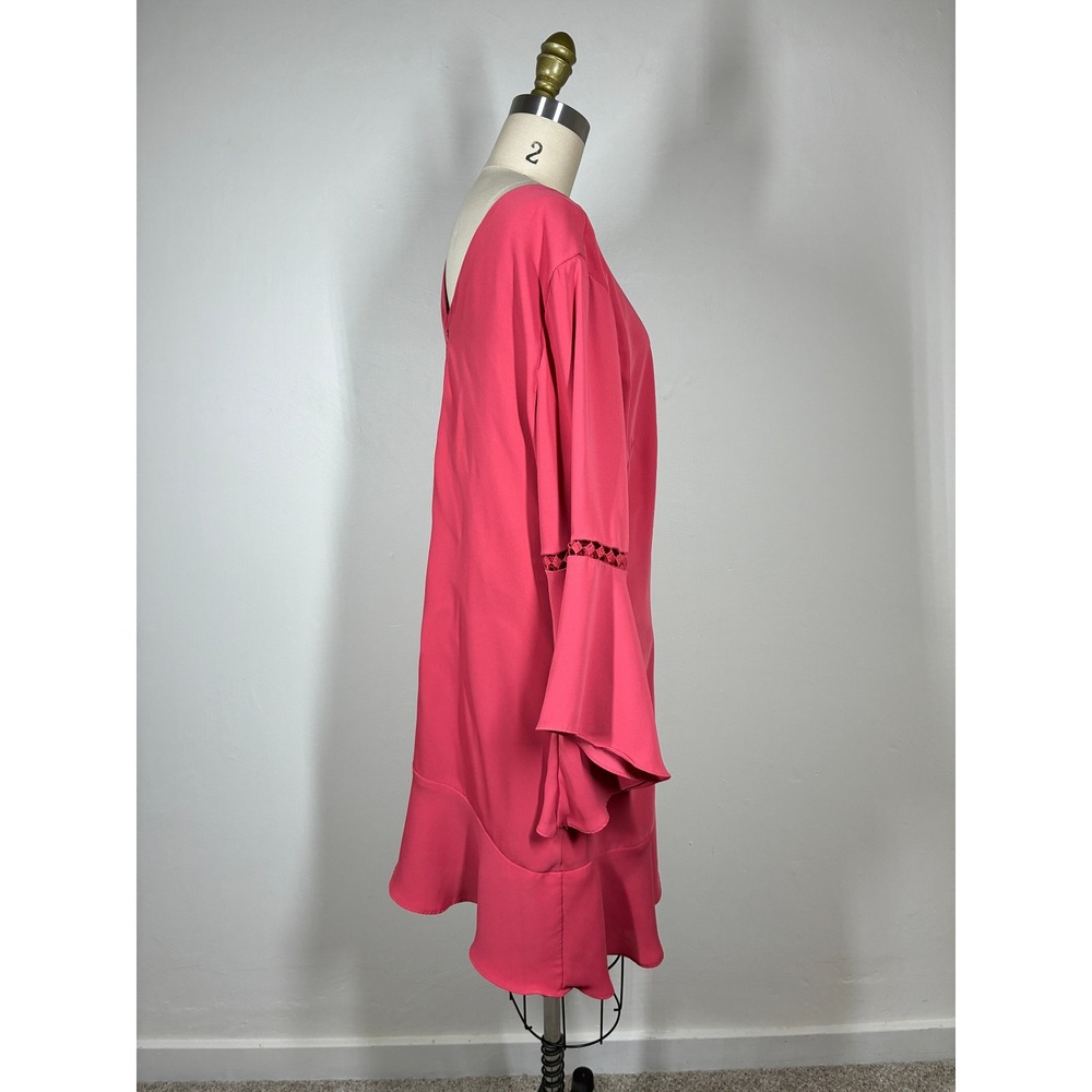 White House Black‎ Market Coral Pink Bell Sleeve Dress 12 Ruffle Hem Cutouts - Picture 6 of 11